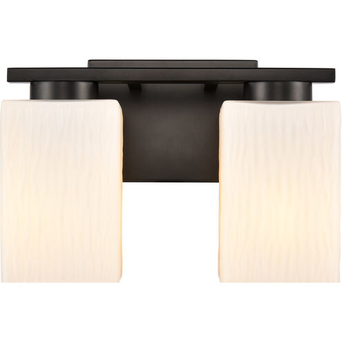 Juneau LED 11 inch Matte Black Bath Vanity Light Wall Light in White Rippled Glass