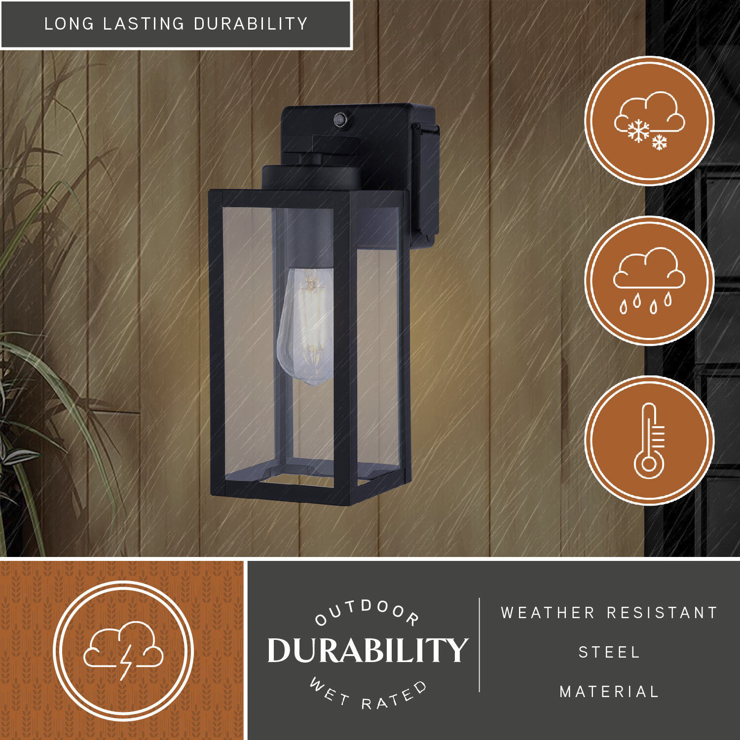 Lombard 1 Light 12.25 inch Textured Black Outdoor Wall Lantern, Integrated GFCI Outlet