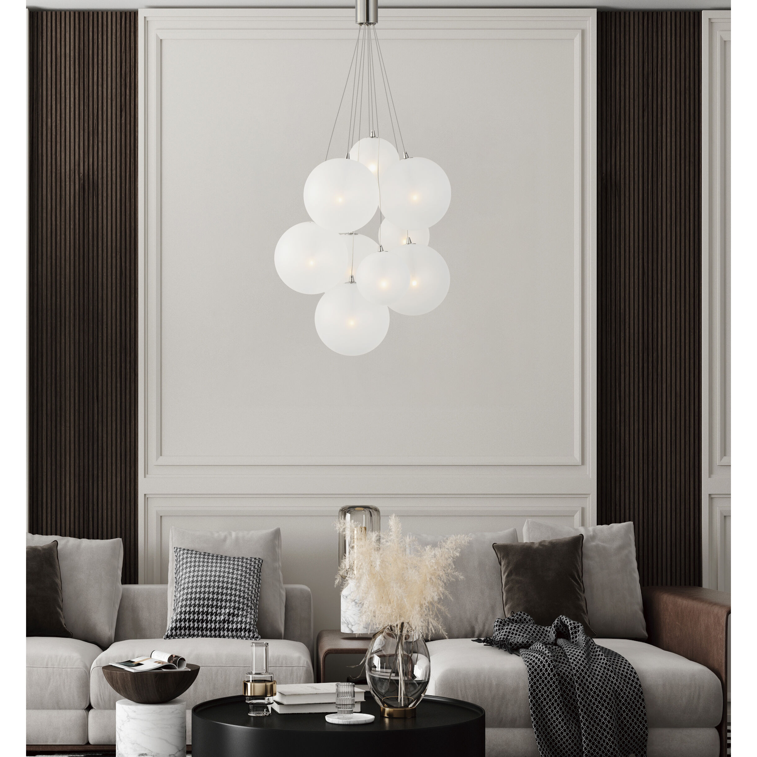 Burst LED 19.75 inch Satin Nickel Multi-Light Pendant Ceiling Light in Translucent Frost