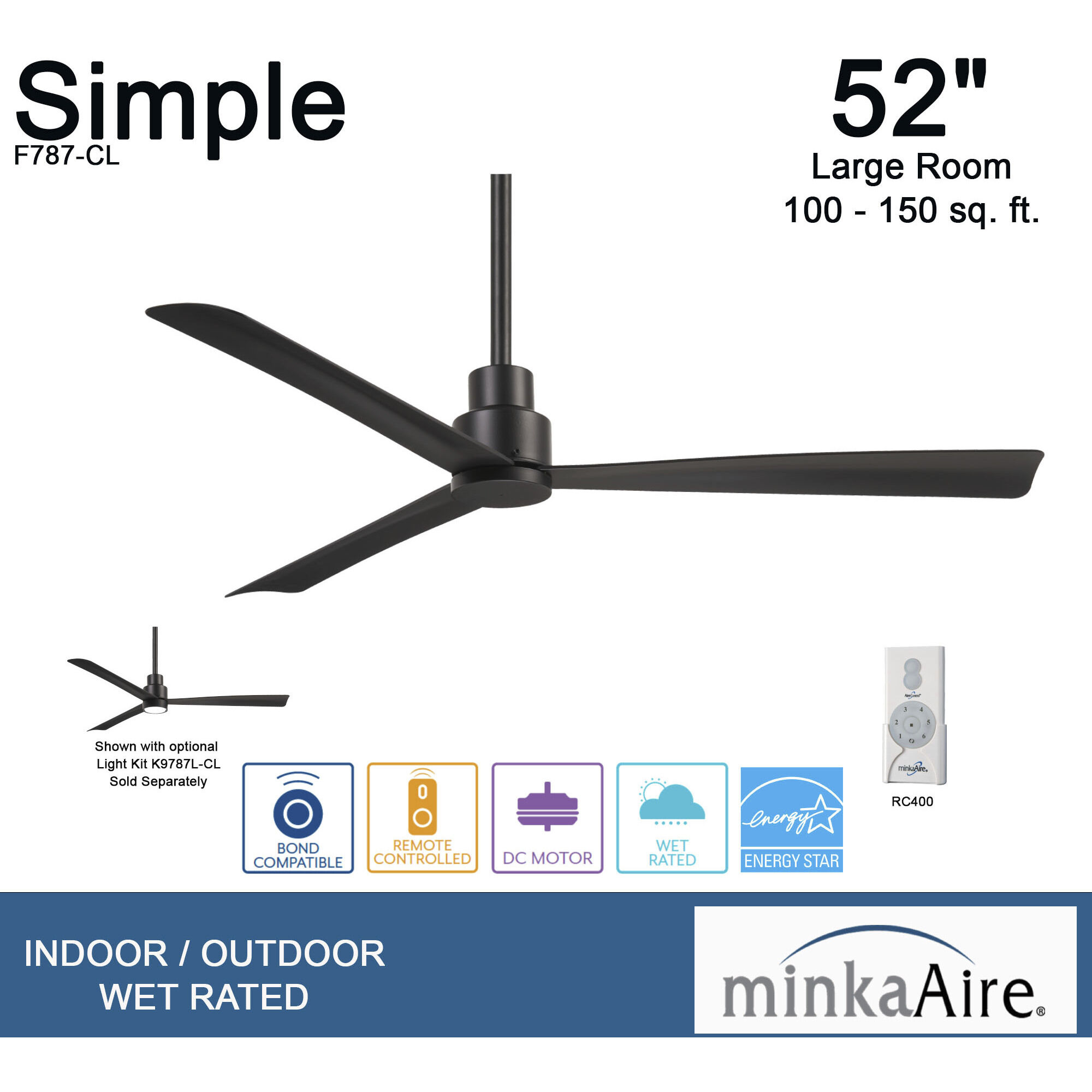 Simple 52 inch Coal Outdoor Ceiling Fan