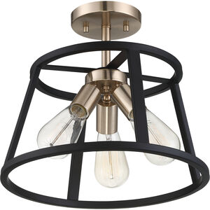 Chassis 3 Light 14 inch Copper Brushed Brass and Matte Black Flush Mount Ceiling Light