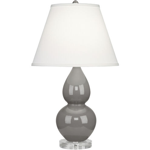 Small Double Gourd 22 inch 150.00 watt Smokey Taupe Glazed Ceramic with Lucite Base Accent Lamp Portable Light in Smoky Taupe, Pearl Dupioni