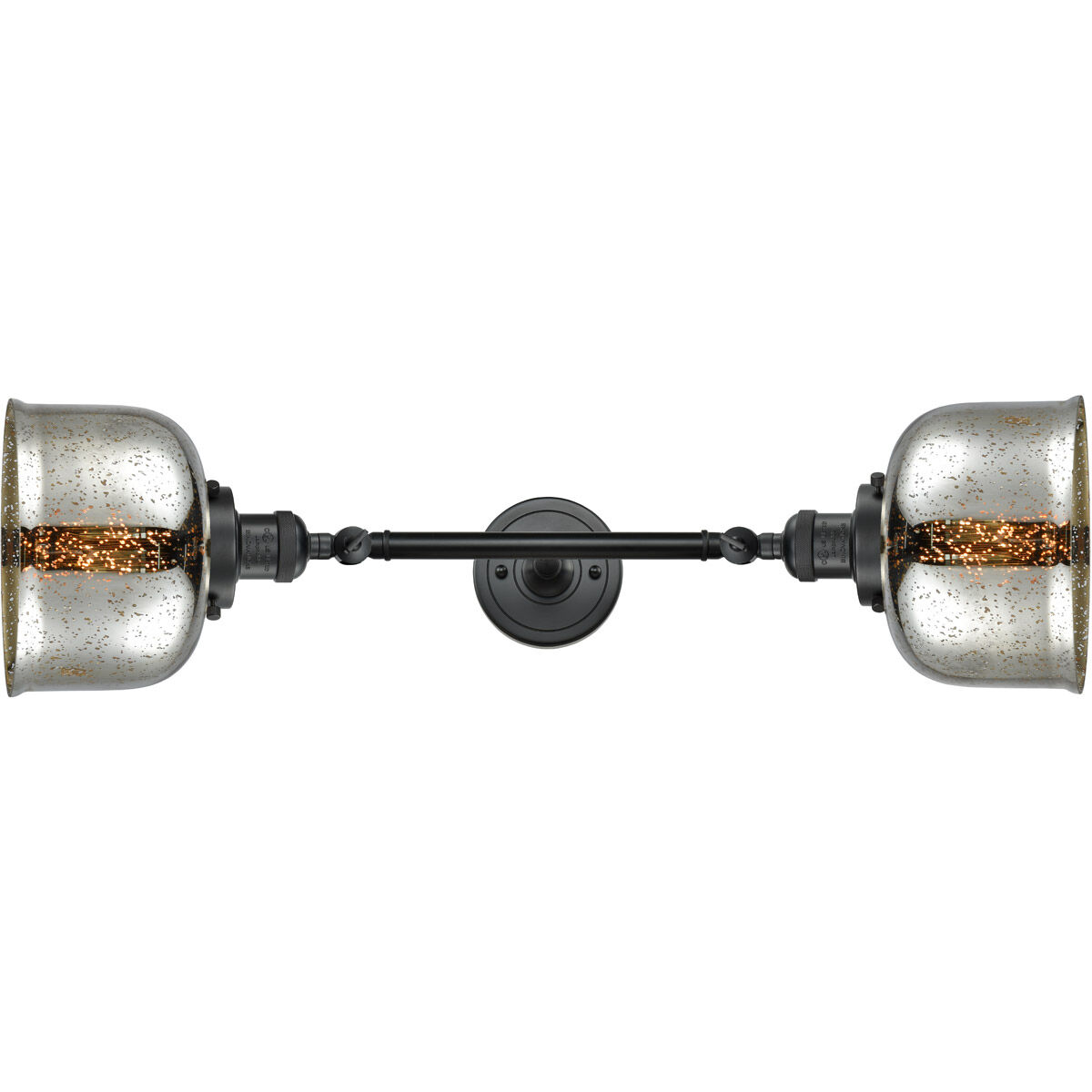 Franklin Restoration Large Bell 2 Light 18 inch Matte Black Bath Vanity Light Wall Light in Silver Plated Mercury Glass, Franklin Restoration