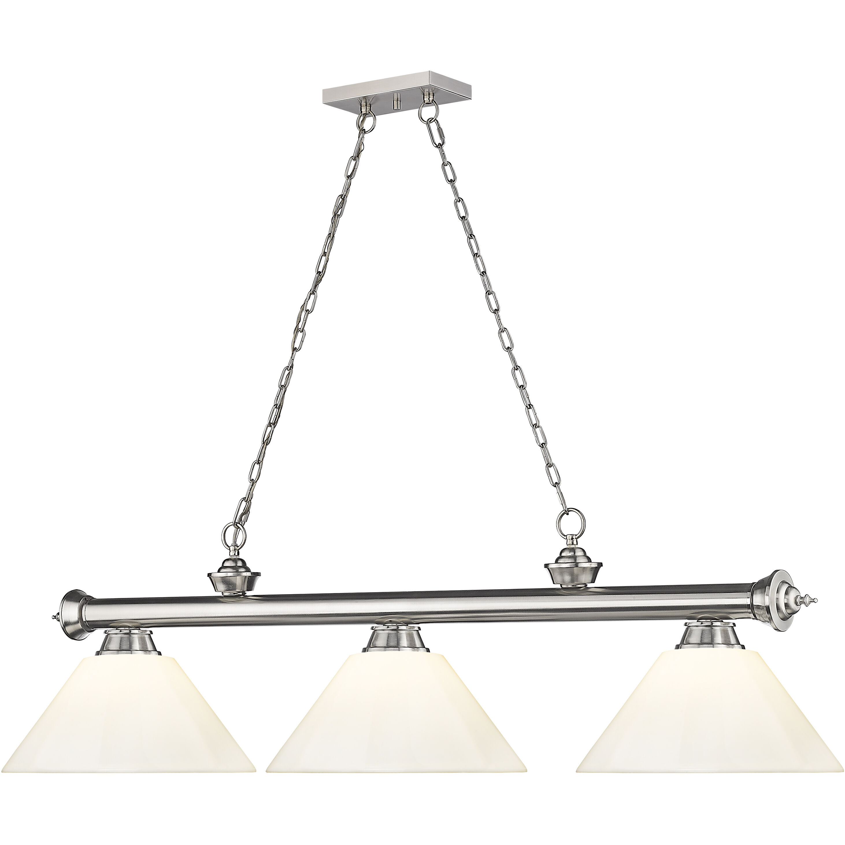 Cordon 3 Light 57.25 inch Brushed Nickel Billiard Ceiling Light in White Plastic