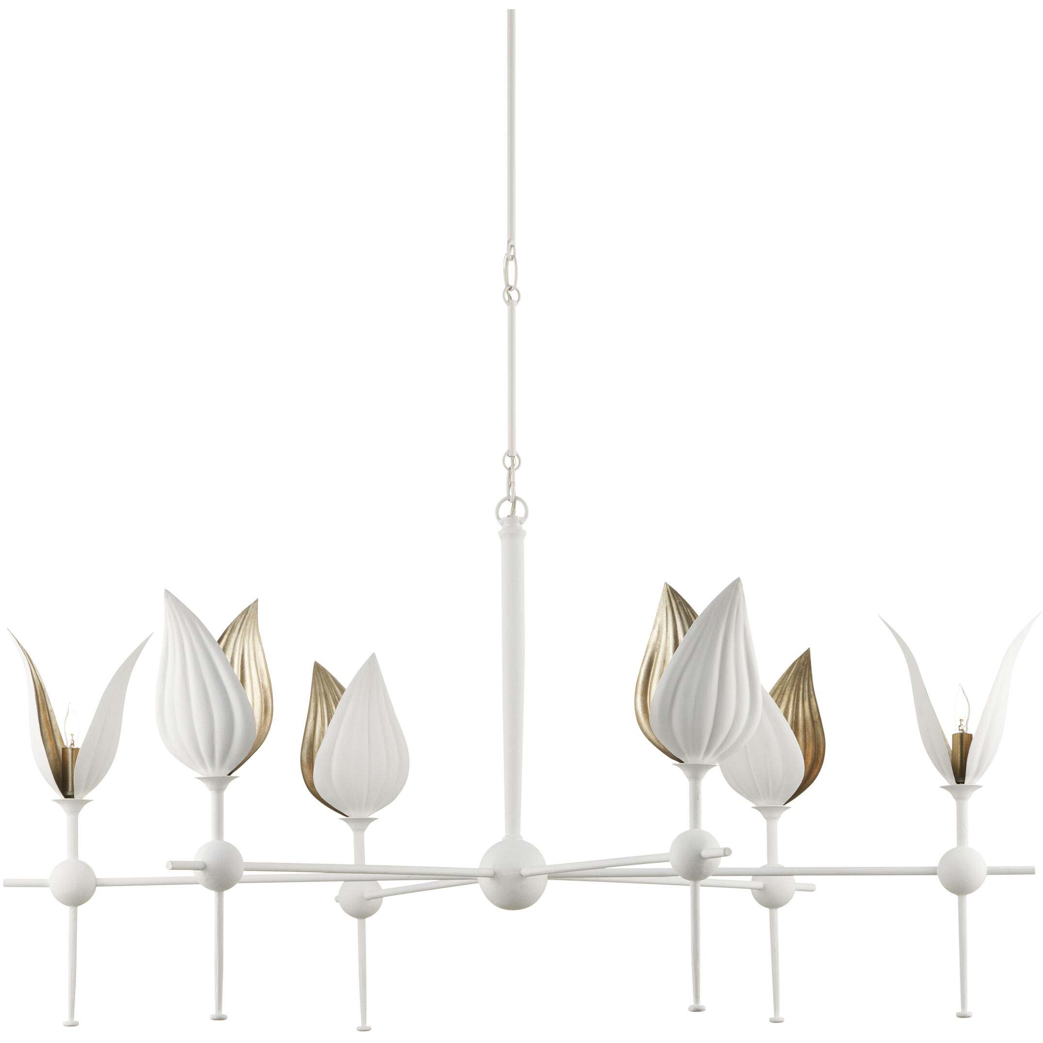 Peace Lily 6 Light 47 inch Gesso White/Silver Leaf Chandelier Ceiling Light