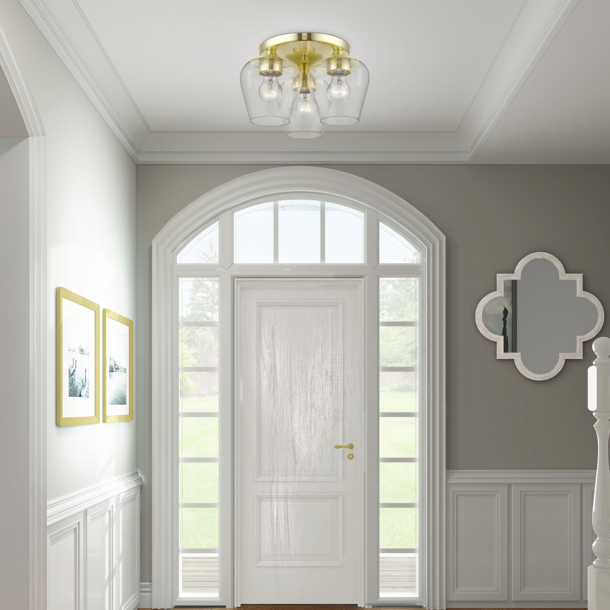 Willow 3 Light 13 inch Satin Brass Flush Mount Ceiling Light