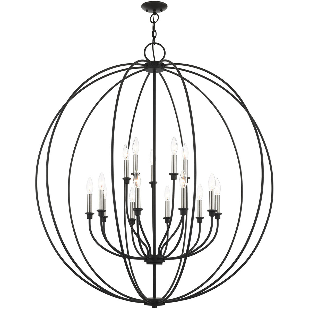 Milania 15 Light 42 inch Black with Brushed Nickel Accents Chandelier Ceiling Light 