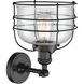 Franklin Restoration Large Bell Cage LED 9 inch Matte Black Sconce Wall Light in Seedy Glass, Franklin Restoration
