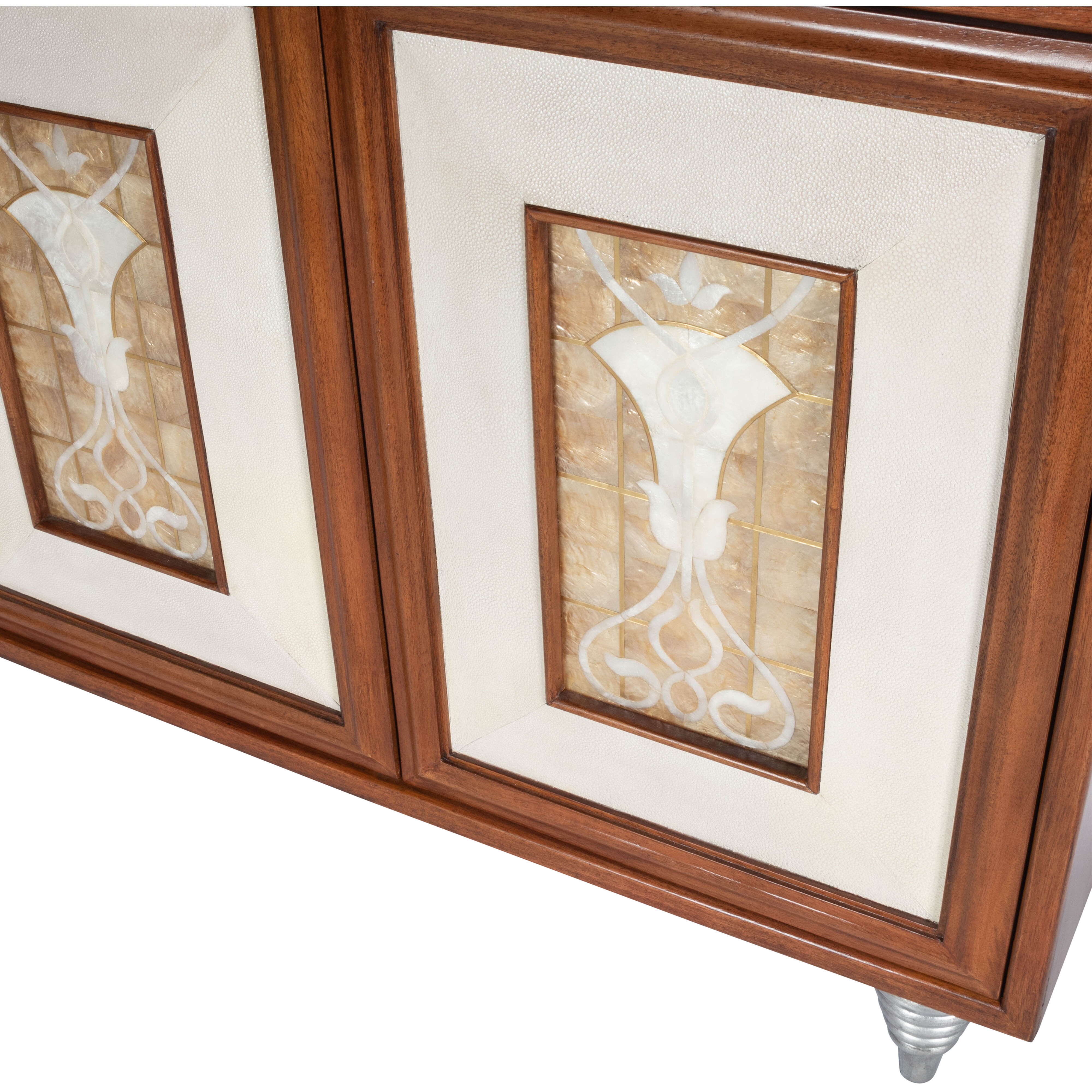 Shelly Leather & Capiz Shell Inlay Buffet or Sideboard