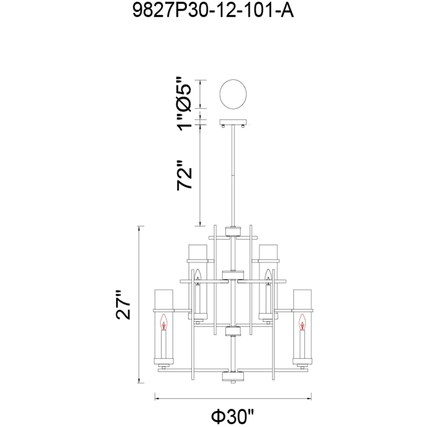 Sierra 12 Light 30 inch Black Up Chandelier Ceiling Light
