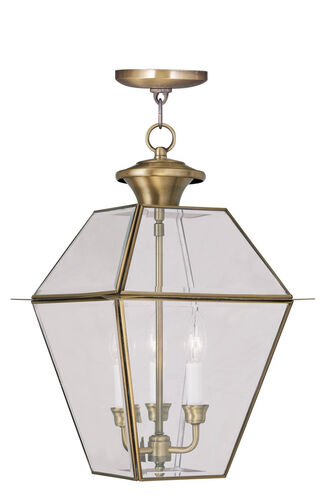 Westover 3 Light 12 inch Antique Brass Outdoor Pendant Lantern