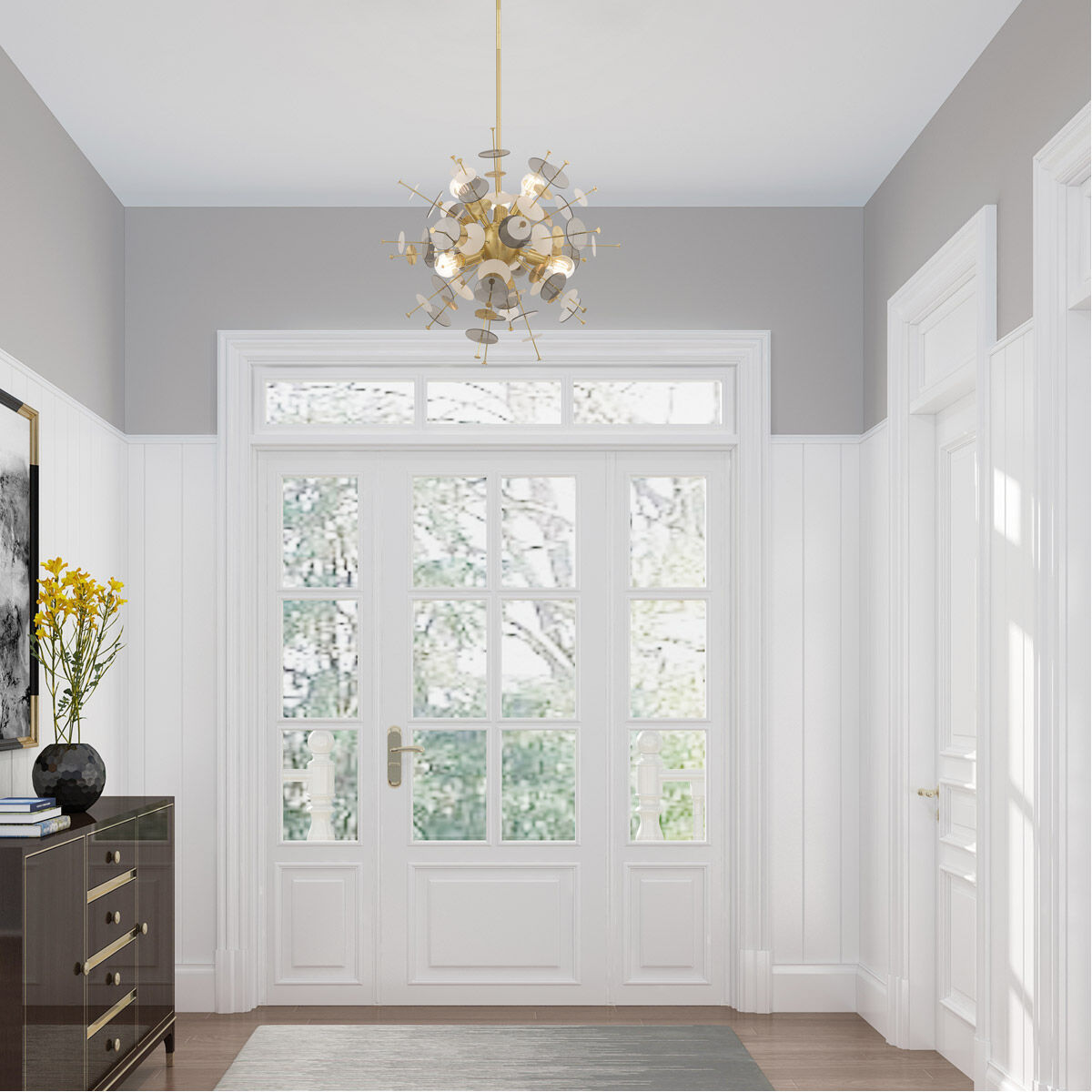 Circulo 6 Light 24 inch Satin Brass Pendant Chandelier Ceiling Light