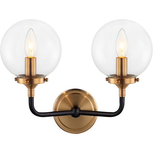 Particles 2 Light 15 inch Aged Gold Brass Wall Sconce Wall Light in Aged Gold Brass and Clear