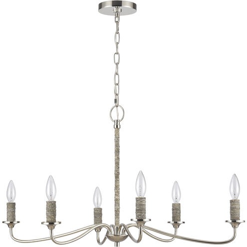Abaca 6 Light 32 inch Polished Nickel with Gray Chandelier Ceiling Light
