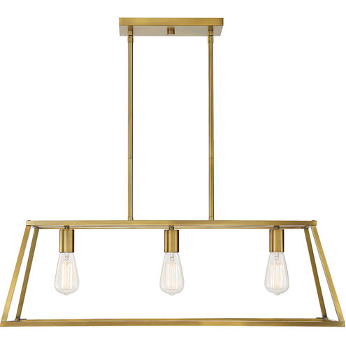 Denton 3 Light 32.75 inch Warm Brass Linear Chandelier Ceiling Light, Essentials