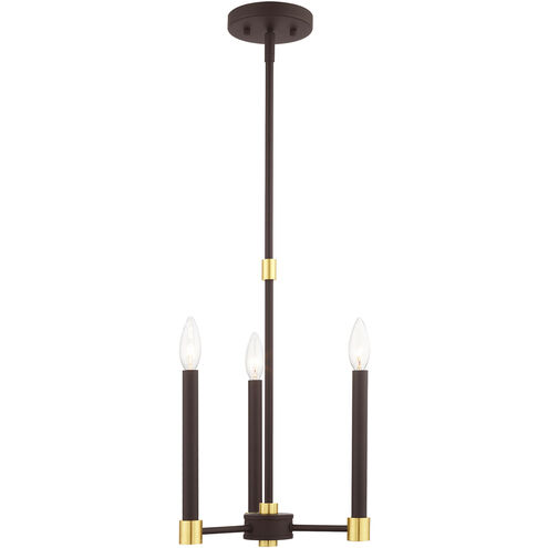 Karlstad 3 Light 12 inch Bronze with Satin Brass Accents Chandelier Ceiling Light