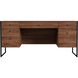 Drake 2 Drawer Iron and Wood Writing Desk in Medium Brown