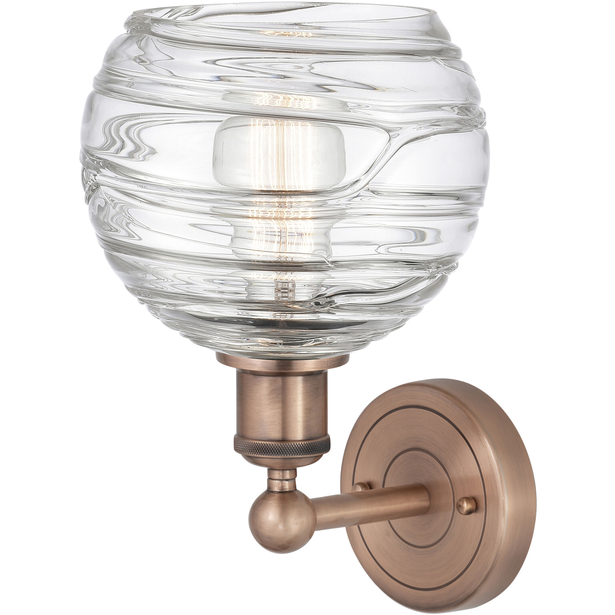 Athens Deco Swirl 1 Light 8 inch Antique Copper Sconce Wall Light in Clear Deco Swirl Glass