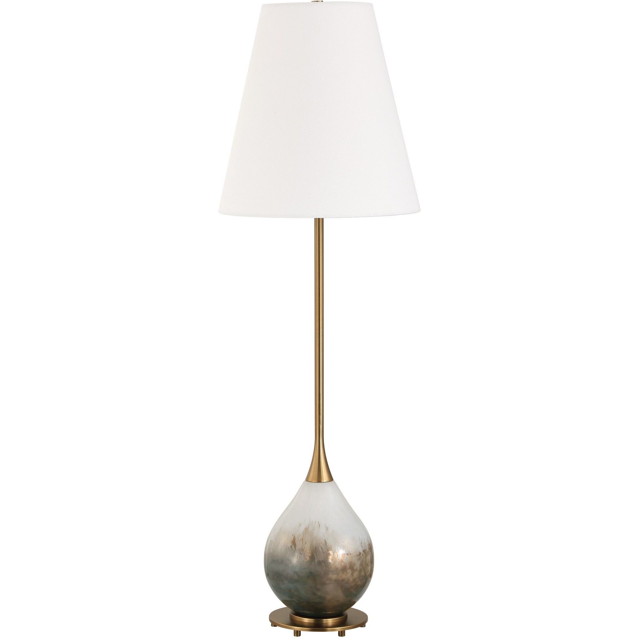 Cardoni 34.5 inch 100 watt Gloss White Glass with Metallic Smoked Bronze and Antique Brass Buffet Lamp Portable Light