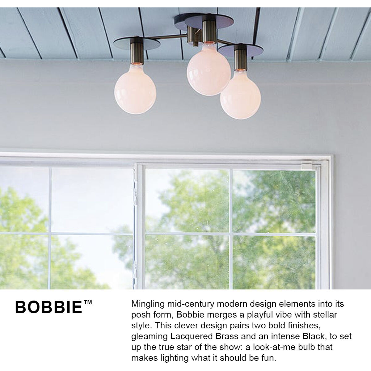 Bobbie LED 20 inch Lacquered Brass Chandelier Ceiling Light, Semi-Flush Mount