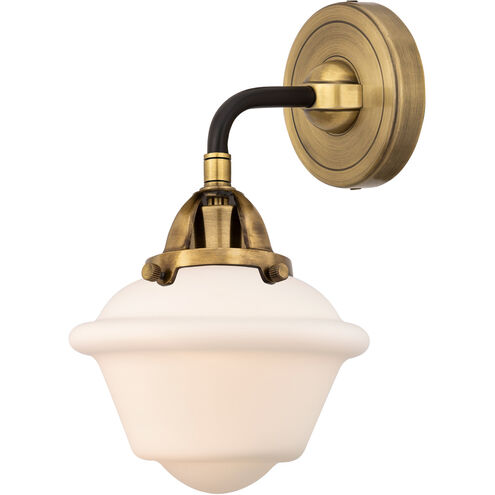 Nouveau 2 Small Oxford Sconce Wall Light in Black Antique Brass, Matte White Glass