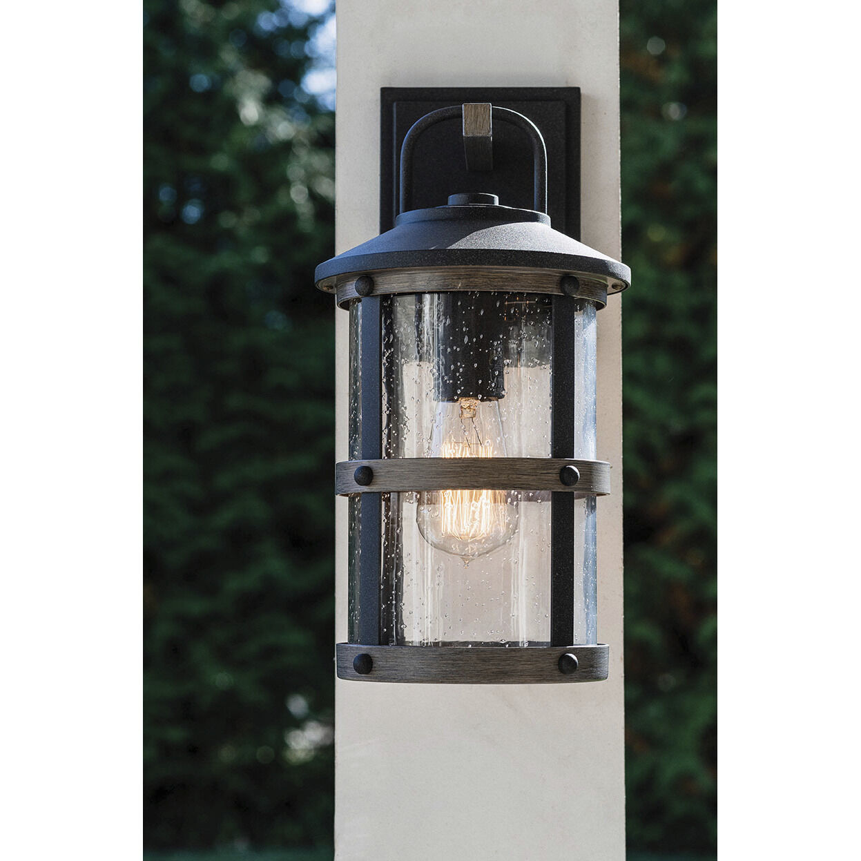 Estate Series Lakehouse Outdoor Wall Mount Lantern in Aged Zinc, Non-LED