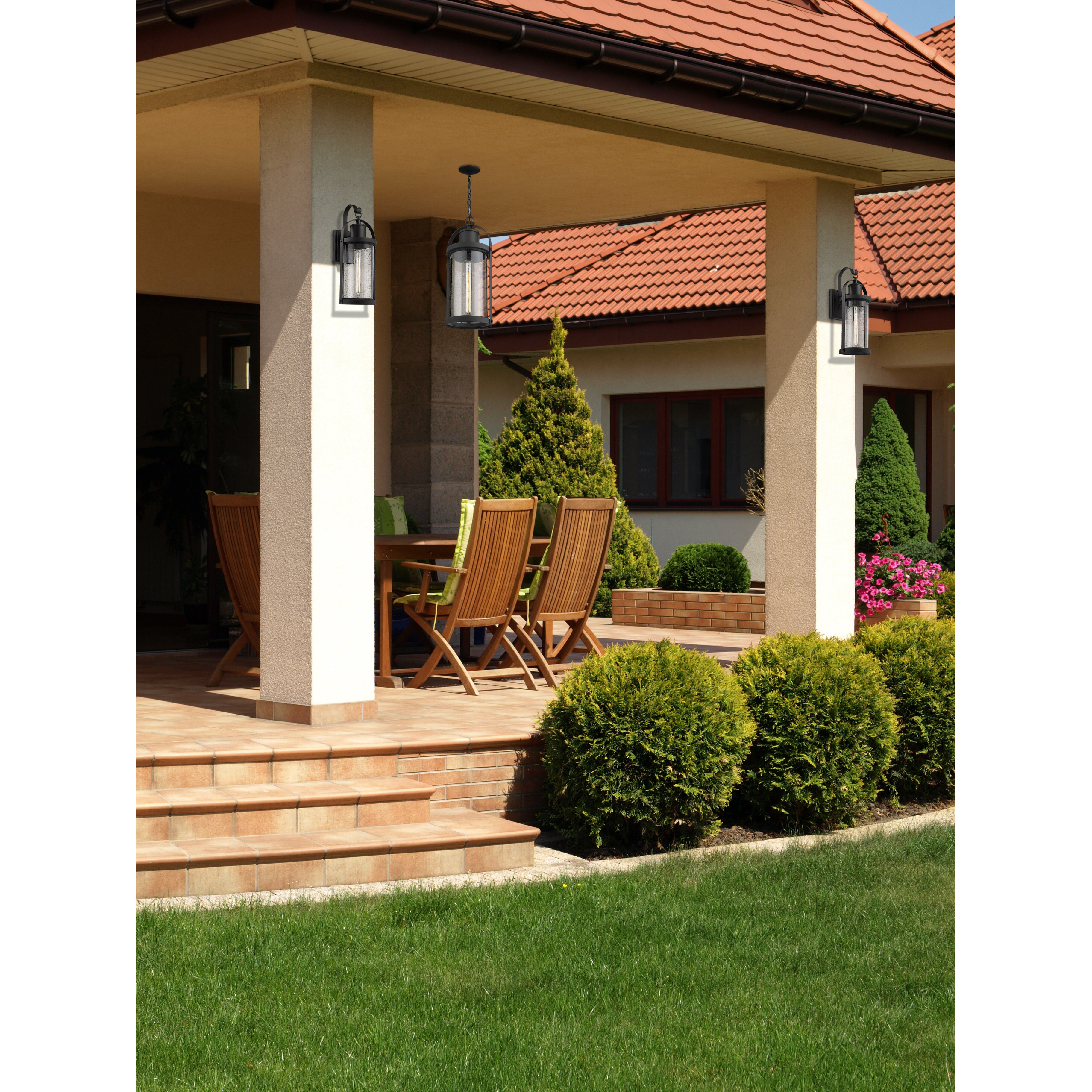 Roundhouse 1 Light 9.25 inch Black Outdoor Chain Mount Ceiling Fixture