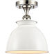 Ballston Adirondack 1 Light 9 inch Matte Black Semi-Flush Mount Ceiling Light in Incandescent, Glossy White, Ballston