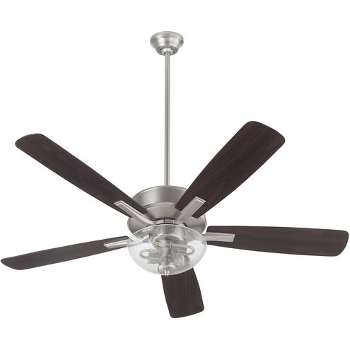 Ovation 52 inch Satin Nickel with Silver/Walnut Blades Ceiling Fan in 2 Light Clear Seeded Glass Bowl
