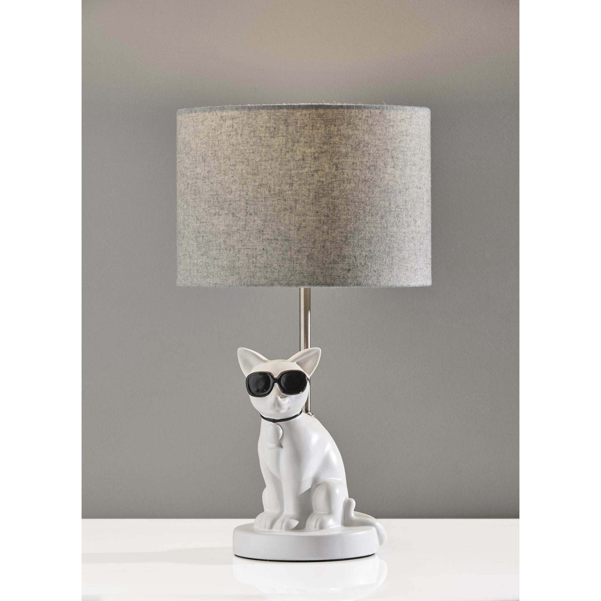 Sunny 18 inch 60 watt White Ceramic with Brushed Steel Neck Table Lamp Portable Light, Simplee Adesso