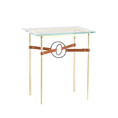 Equus 25.1 X 22 inch Modern Brass and Natural Iron Side Table in Leather Chestnut, Modern Brass/Natural Iron