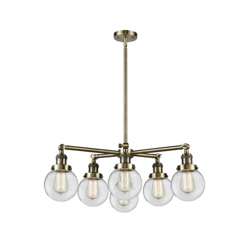 Franklin Restoration XX-Large Beacon 6 Light 35 inch Antique Brass Chandelier Ceiling Light in Incandescent, Clear Glass, Franklin Restoration