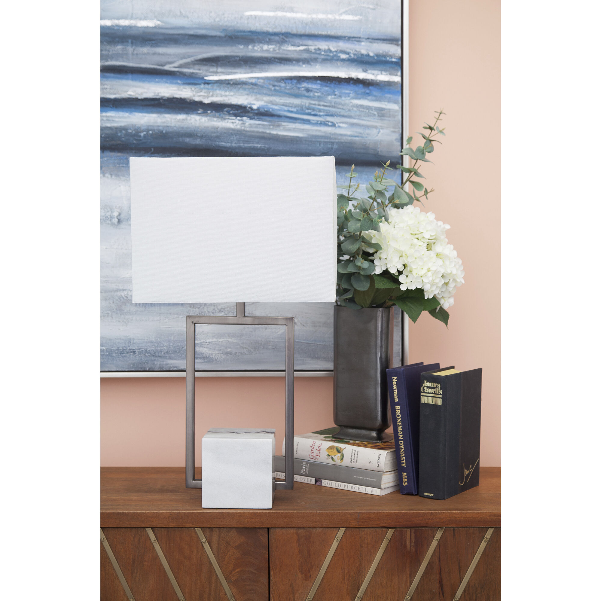 Longmore 22 inch 100 watt Beige Cement and Antique Brass Table Lamp Portable Light