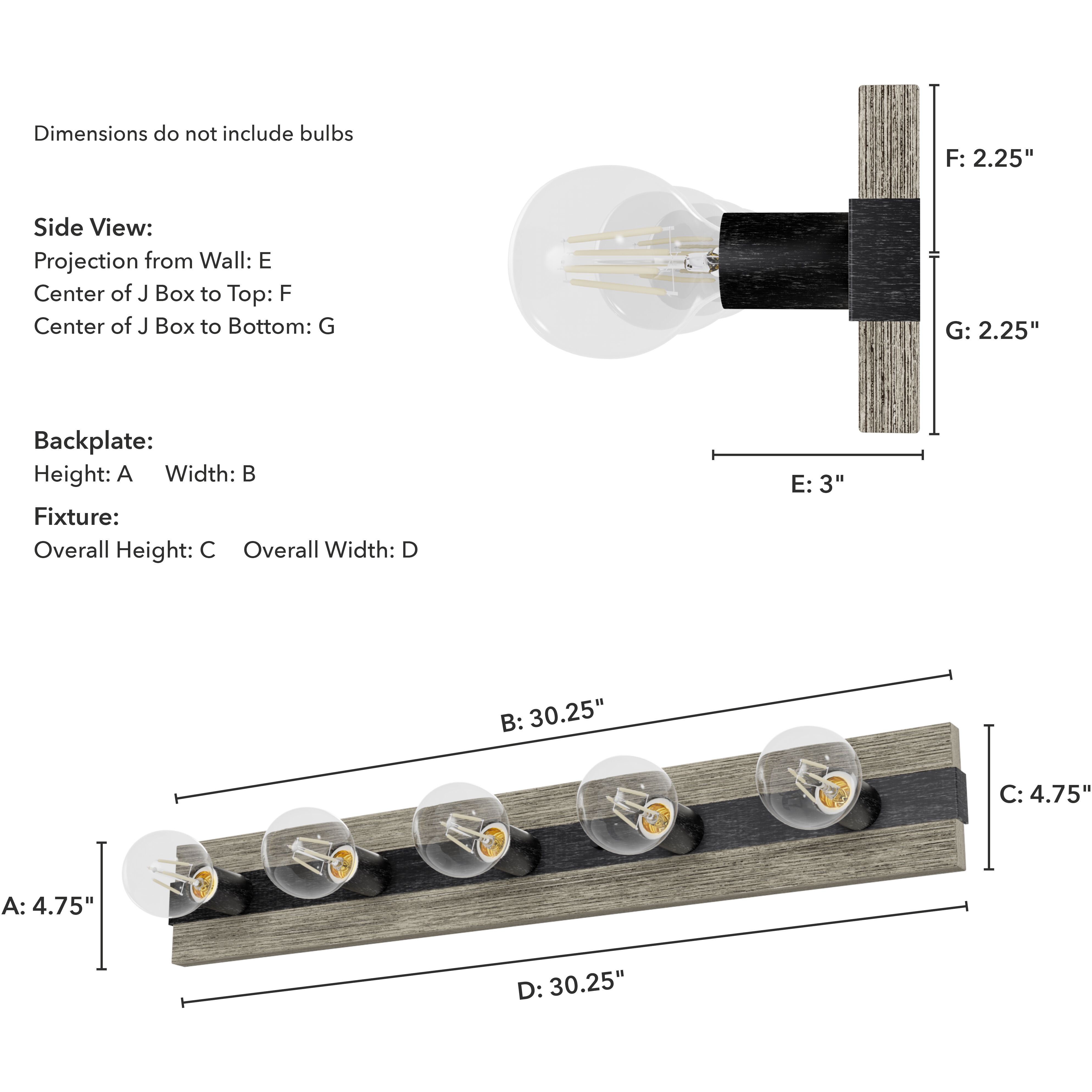 Donelson 5 Light 30.25 inch Brushed Iron and Barnwood Vanity Light Wall Light, Medium