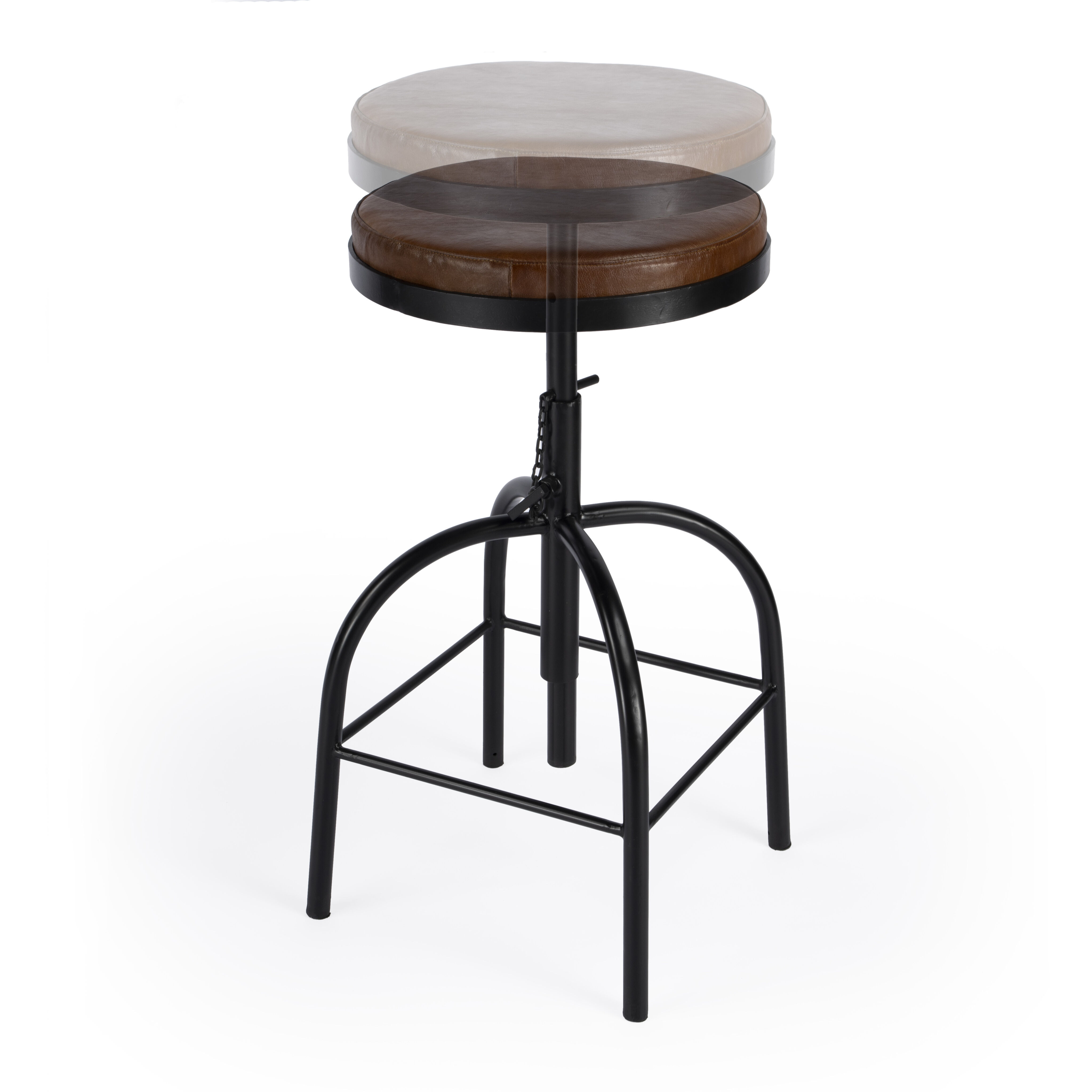 Clyde Leather 25" Adjustable Bar Stool in Medium Brown