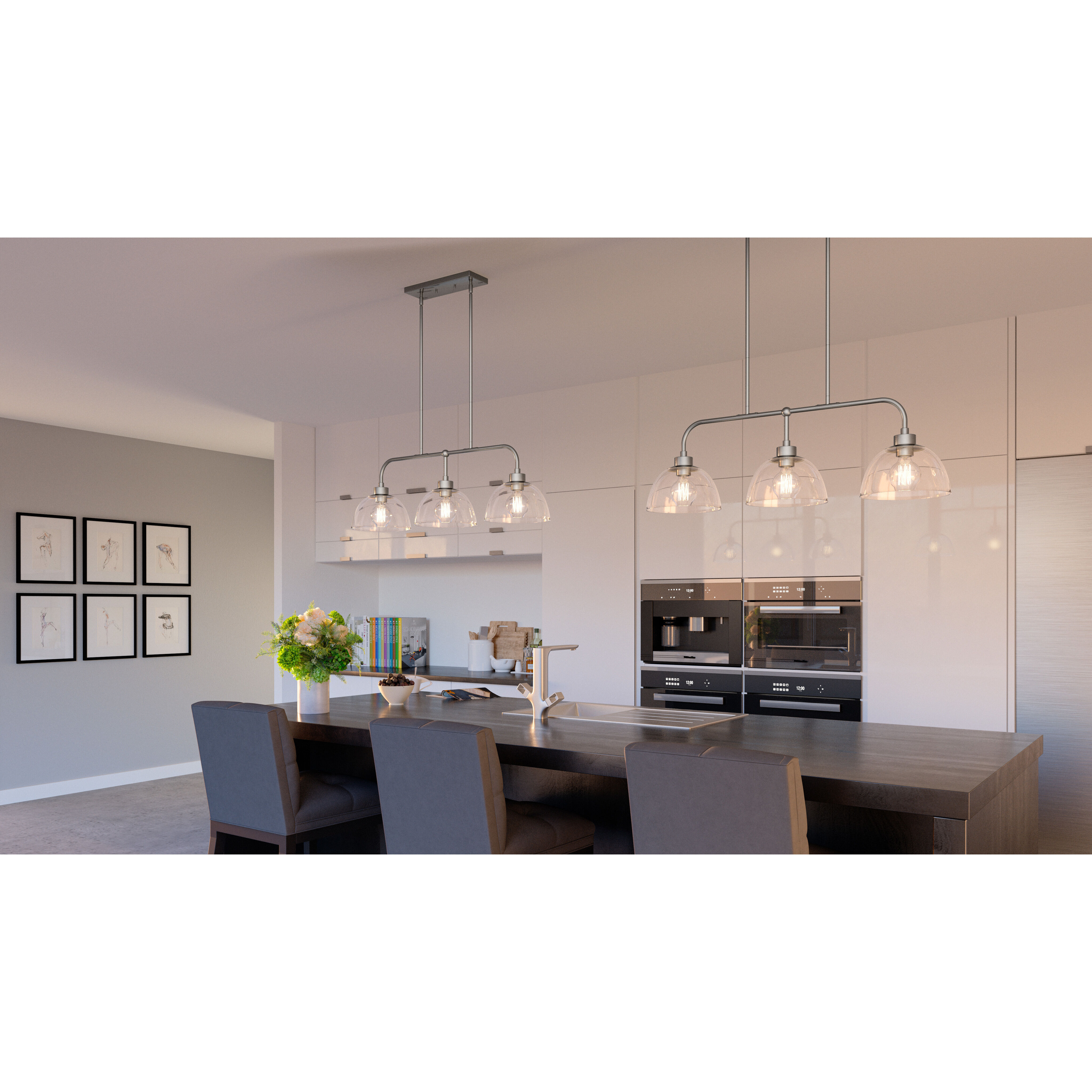 Halsey 3 Light 36 inch Brushed Nickel Island Light Ceiling Light