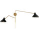 Modern 2 Light 86 inch Matte Black with Natural Brass Wall Sconce Wall Light