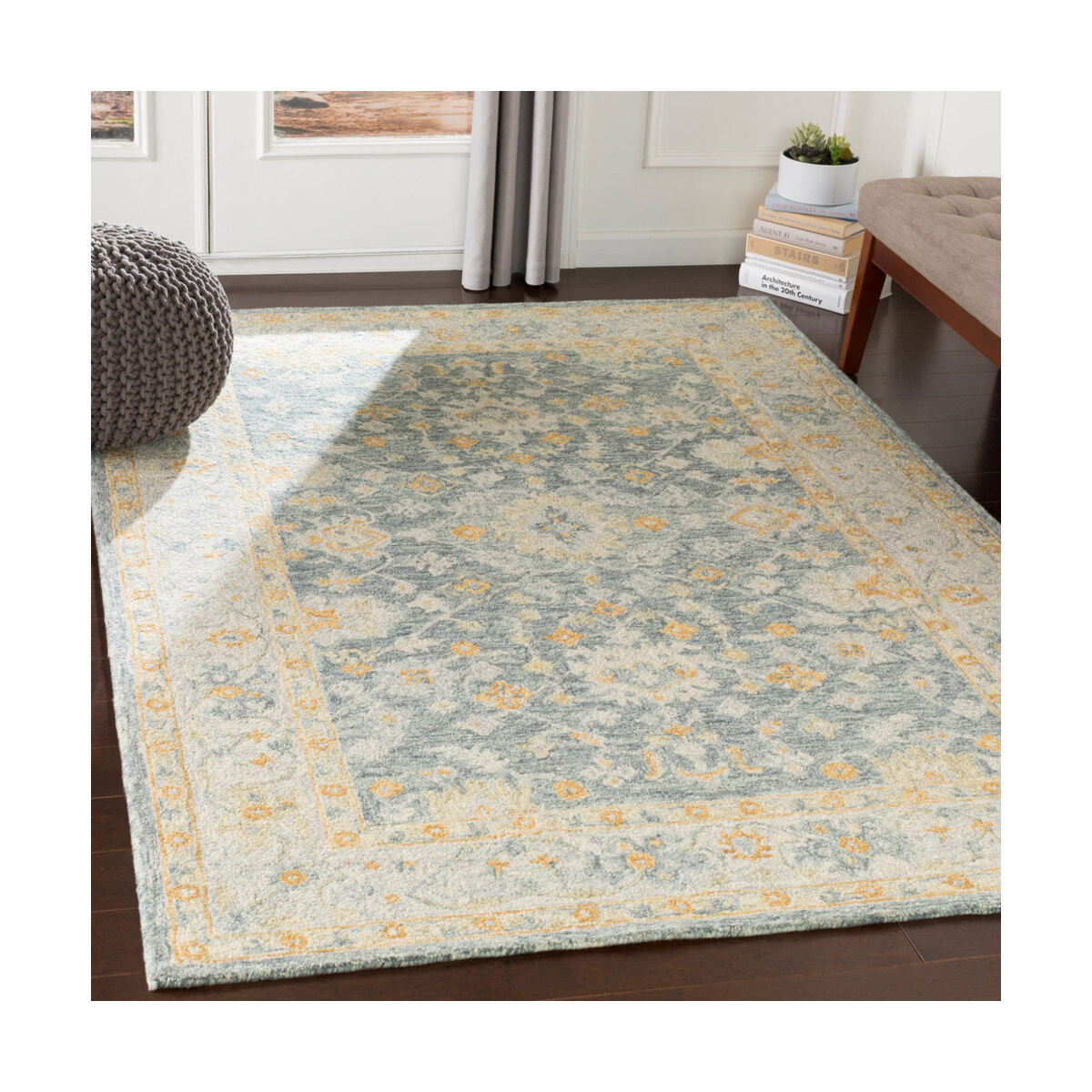 Panipat 36 X 24 inch Dark Green/Sea Foam/Khaki/Tan/Ice Blue Rugs, Rectangle