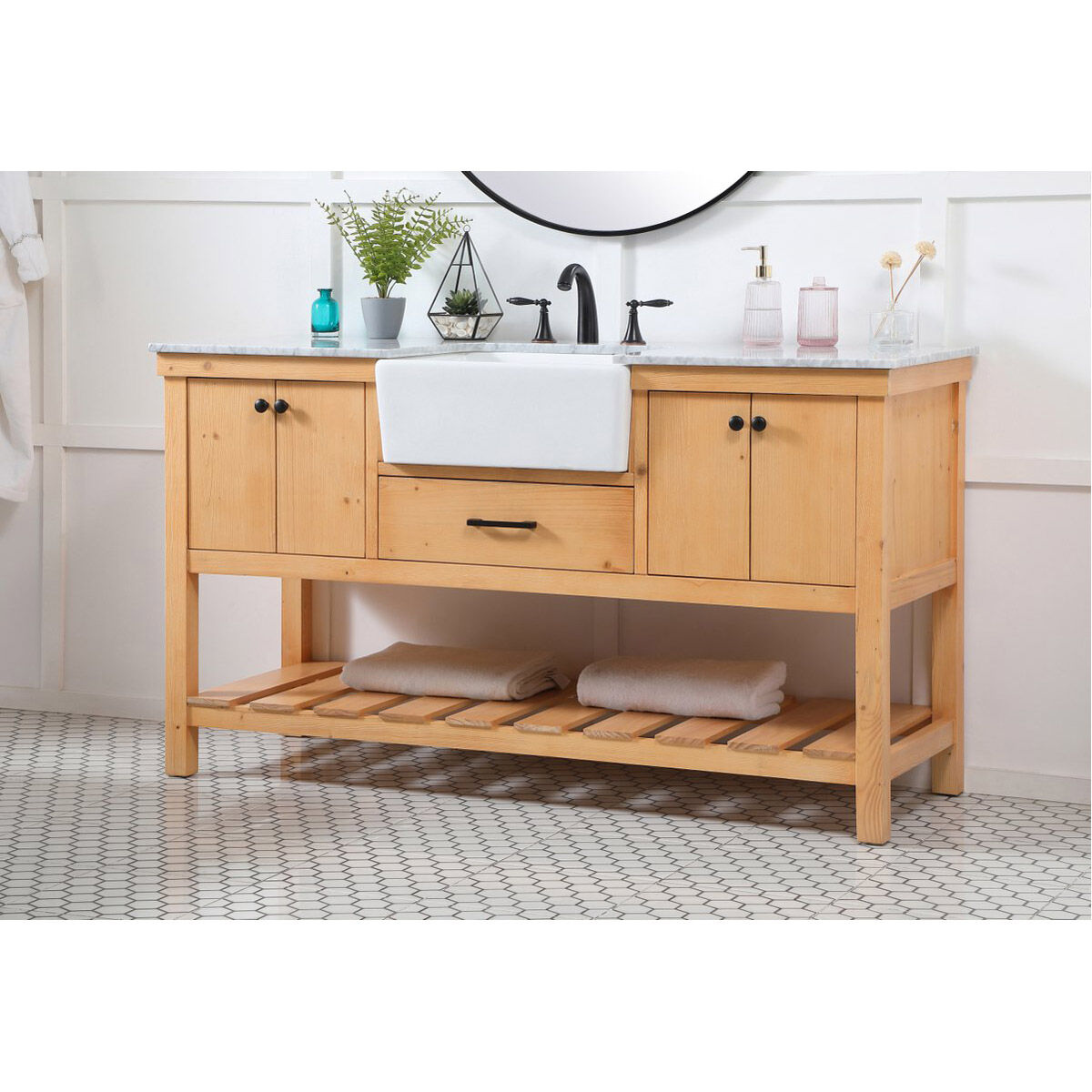 Clement 60 X 22 X 34 inch Natural Wood Bathroom Vanity Cabinet