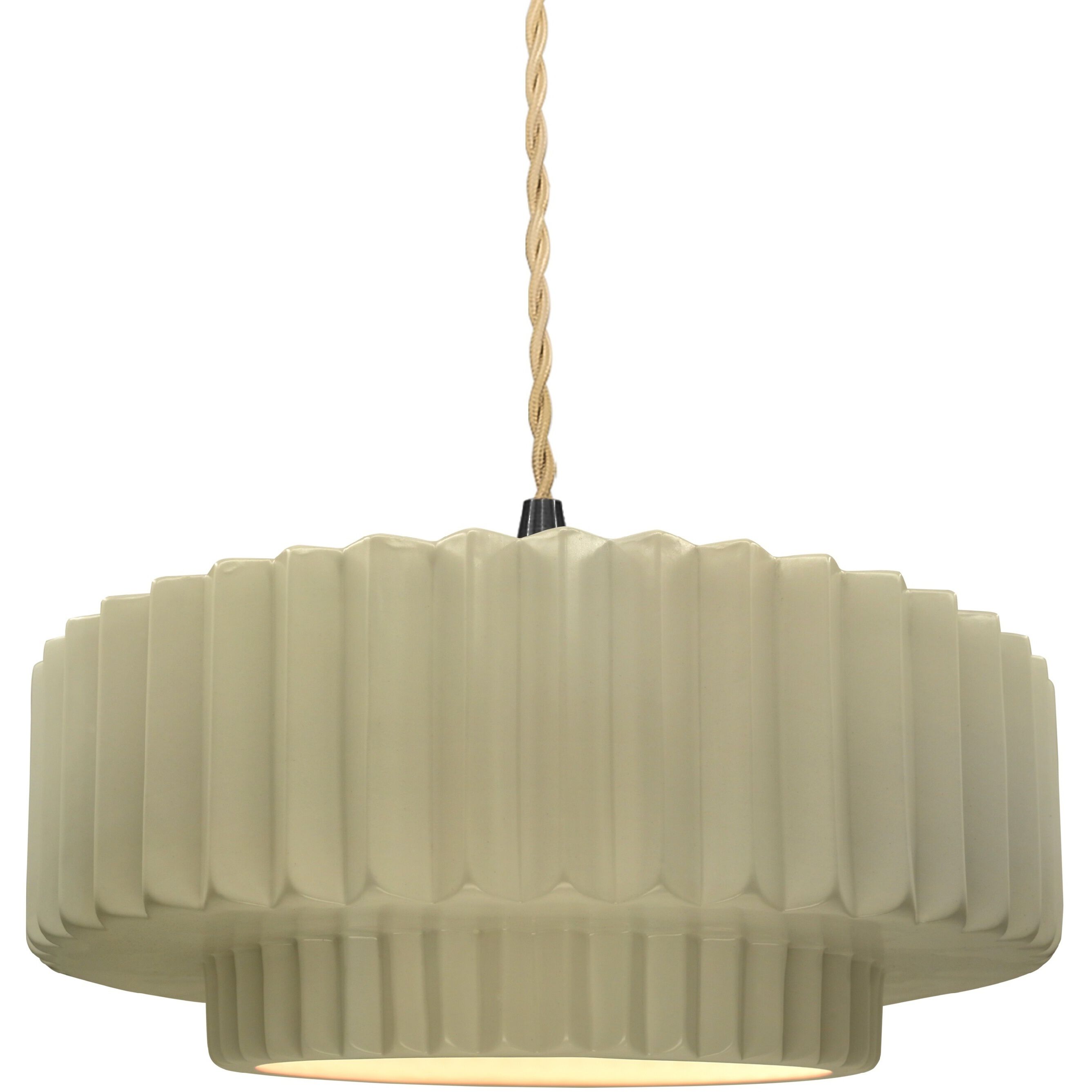 Radiance Collection - Pleated Tier Pendant Ceiling Light in Matte Black, Dedicated LED, Beige Twist Cord, Vanilla Gloss, 14.5W x 5.25H, Form+Finish+Function