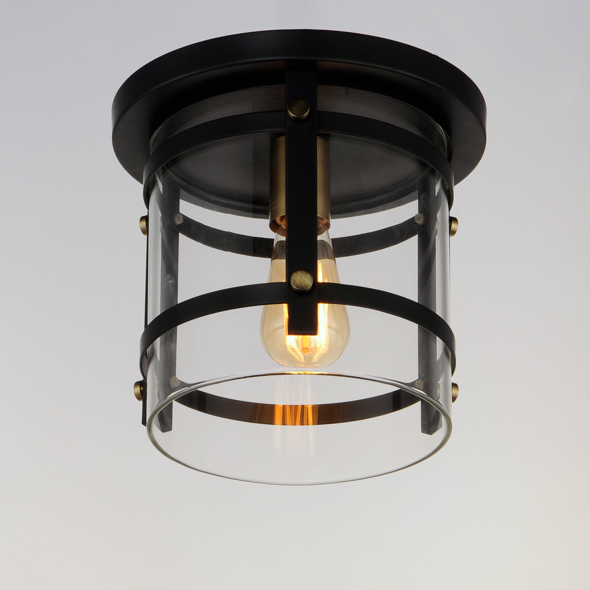 Capitol 1 Light 10 inch Black/Antique Brass Flush Mount Ceiling Light