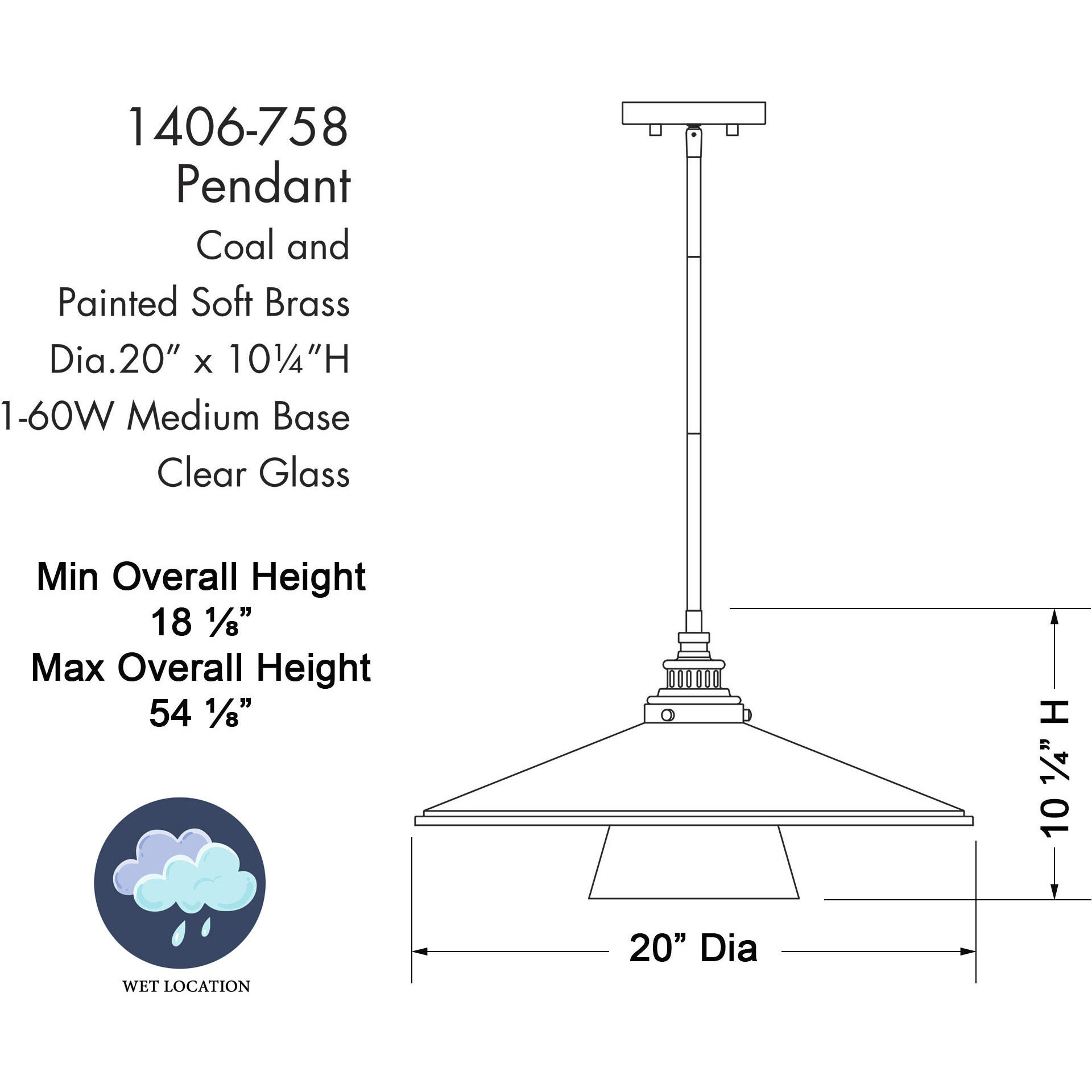 Segan 1 Light 20 inch Coal & Soft Brass (Painted) Pendant Ceiling Light, Outdoor