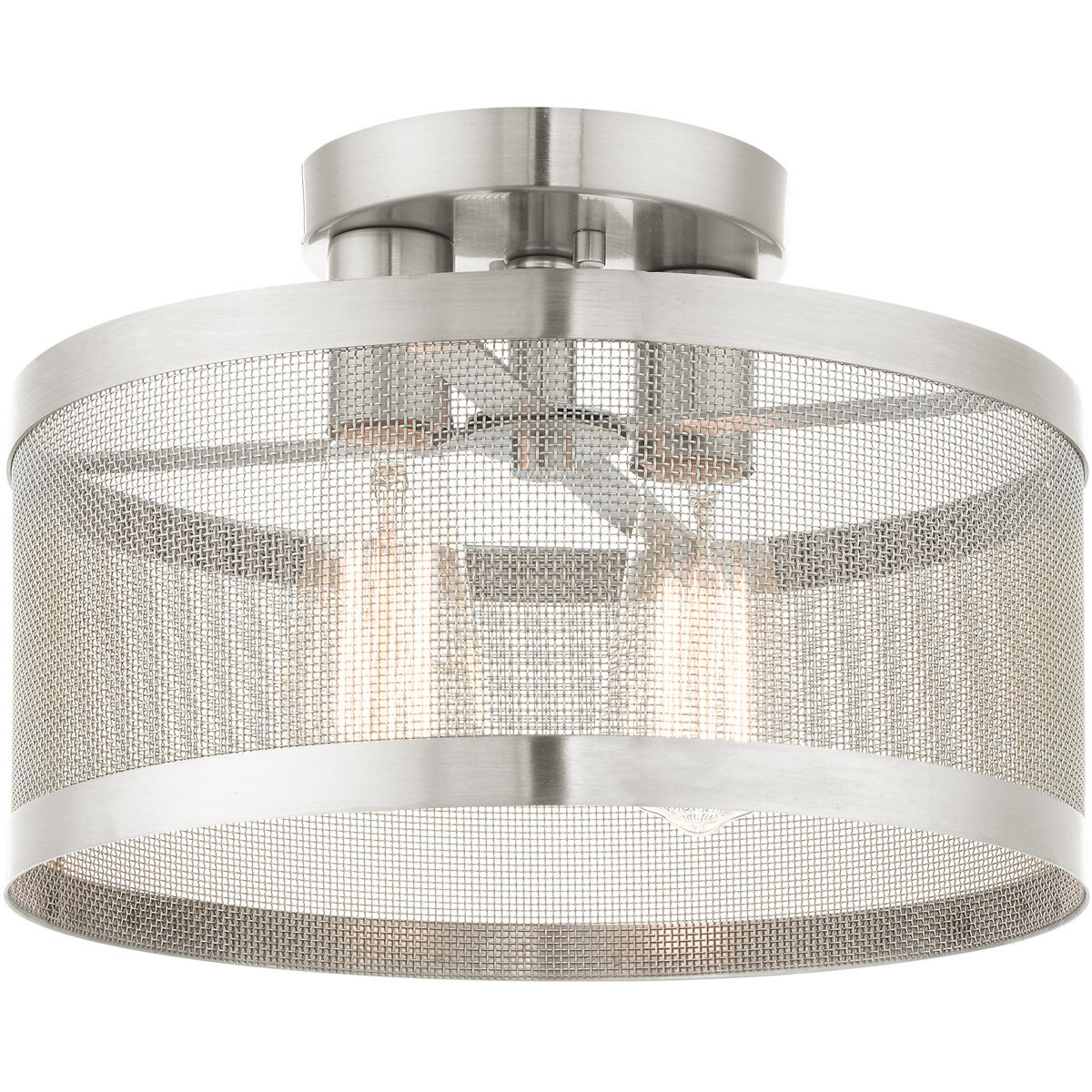 Industro 2 Light 13 inch Brushed Nickel Semi Flush Ceiling Light