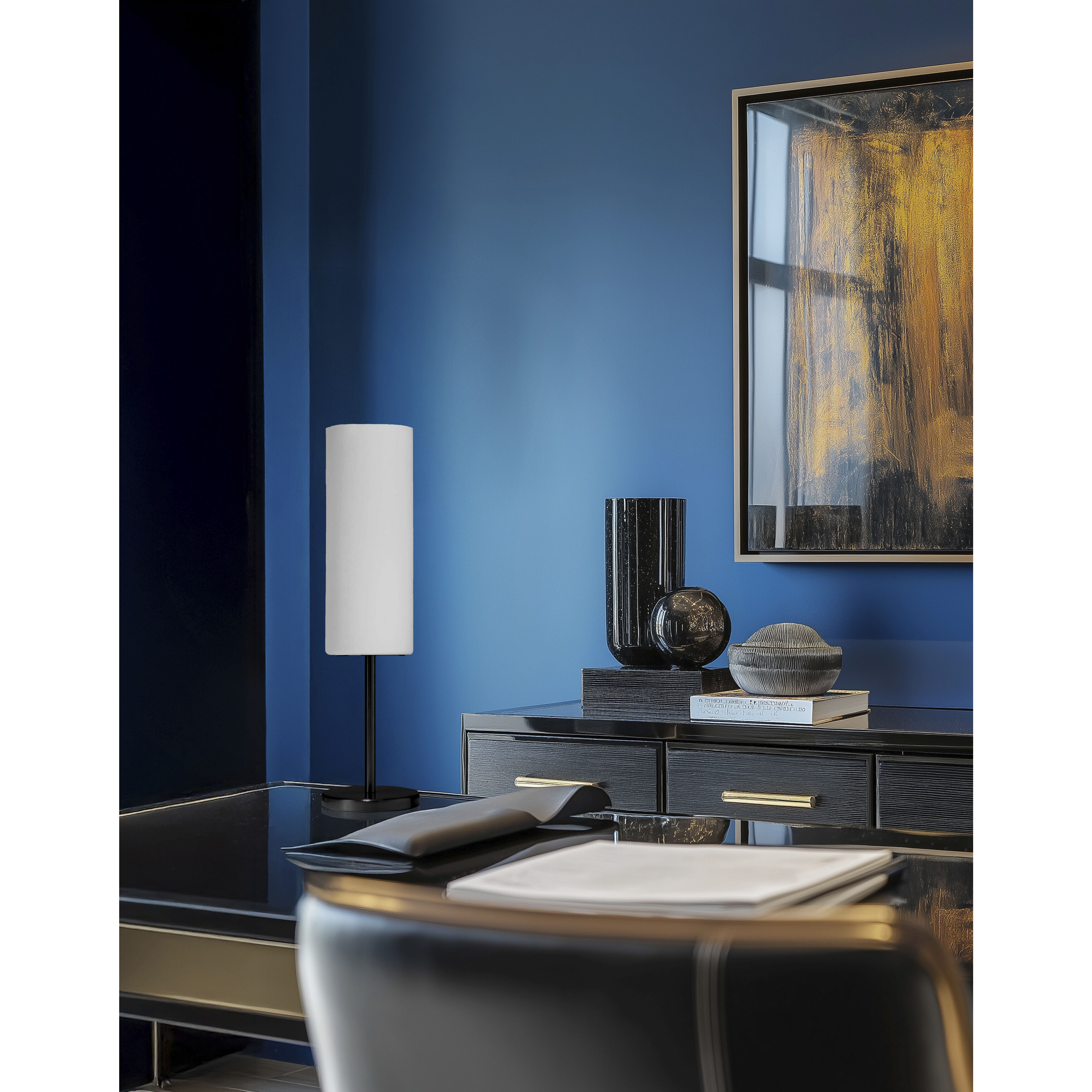 Paza 18 inch 100.00 watt Matte Black with White Decorative Table Lamp Portable Light