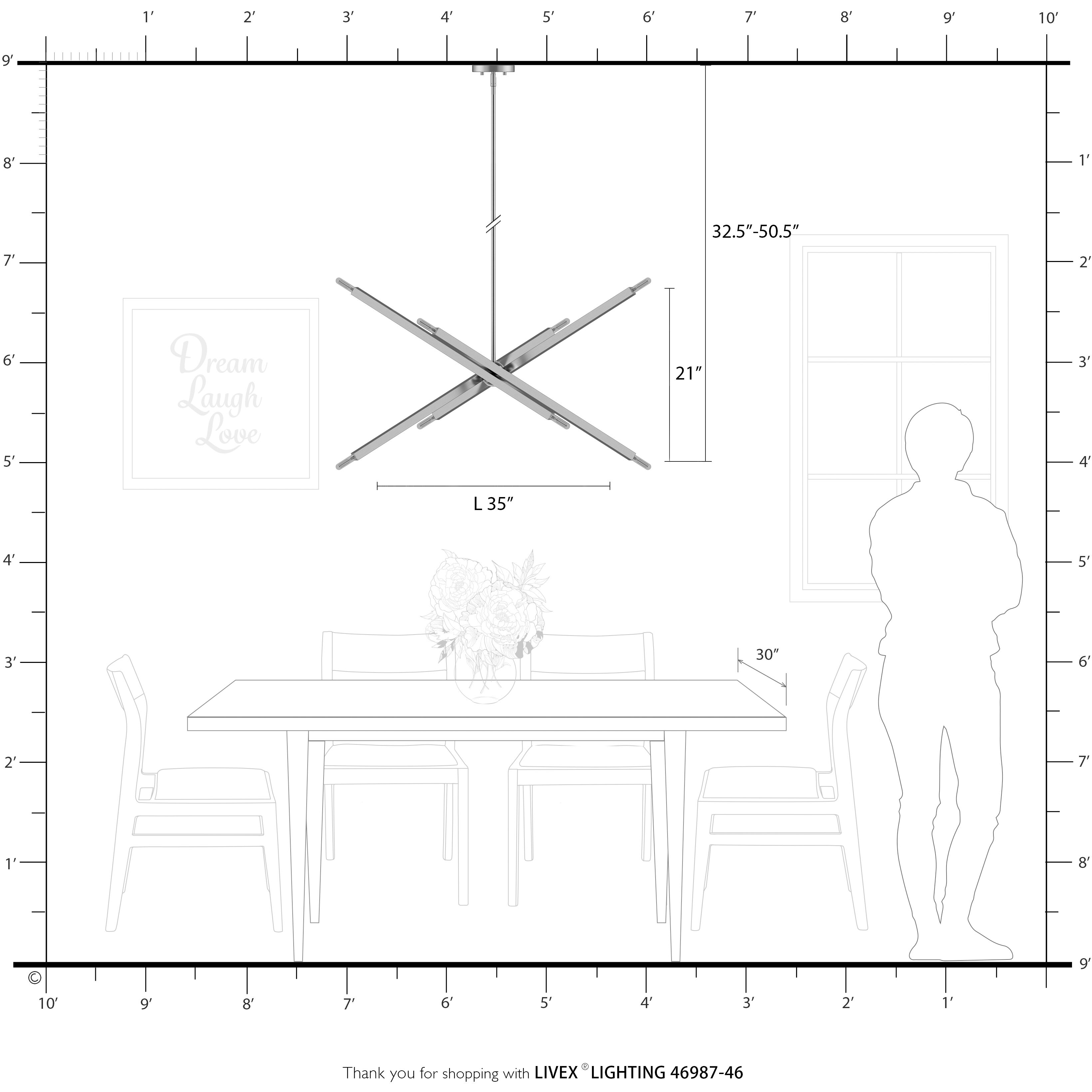 Monaco 8 Light 35 inch Black Chrome Linear Chandelier Ceiling Light, Large