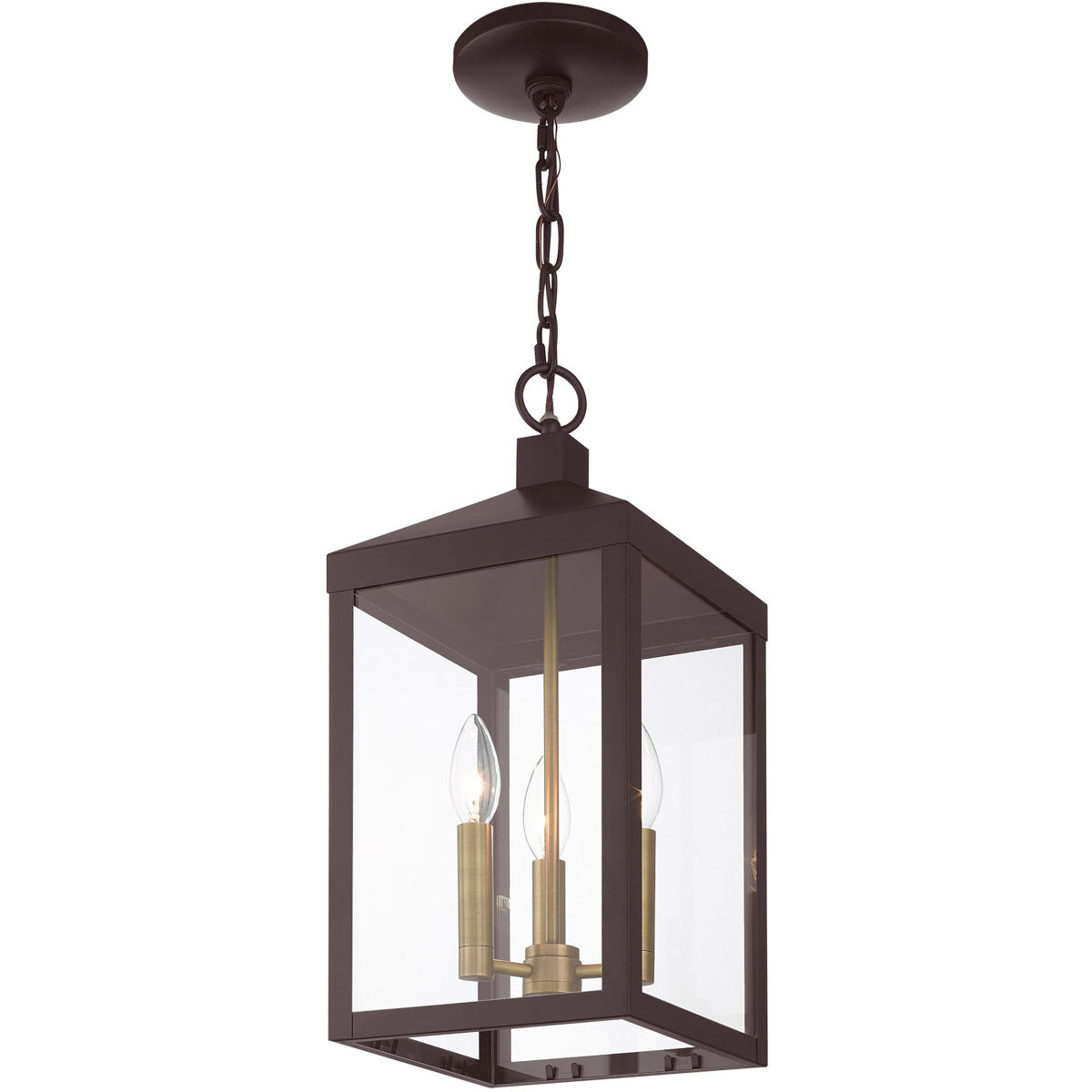 Nyack 3 Light 8.25 inch Bronze with Antique Brass Cluser Outdoor Pendant Lantern