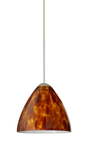 Mia LED Satin Nickel Pendant Ceiling Light in Amber Cloud Glass