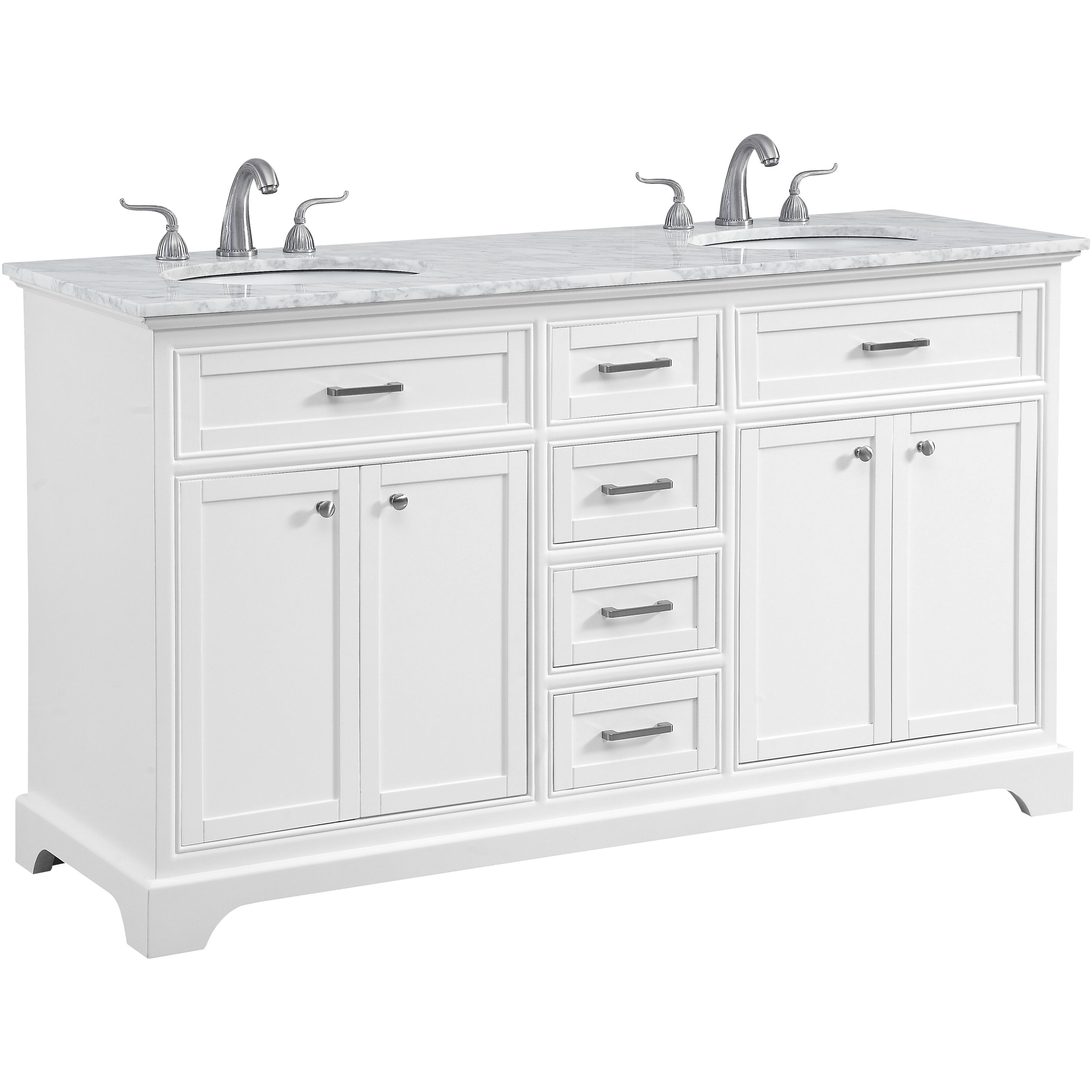 Americana 60 X 35 inch White with Carrara White Marble Vanity Set