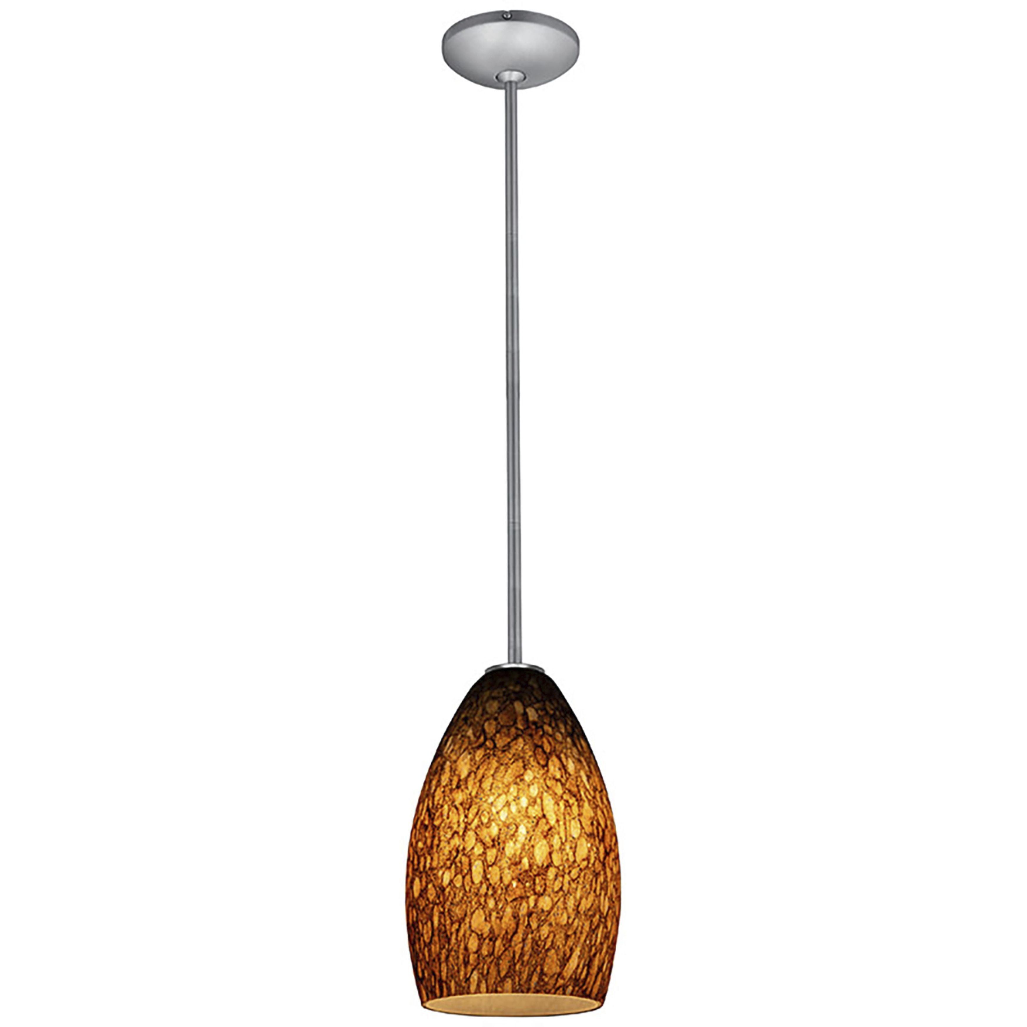Champagne LED 5 inch Brushed Steel Pendant Ceiling Light in Brown Stone