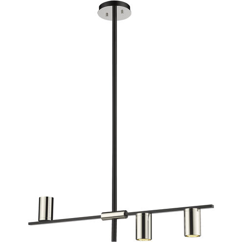 Calumet 3 Light 32 inch Matte Black and Polished Nickel Linear Chandelier Ceiling Light